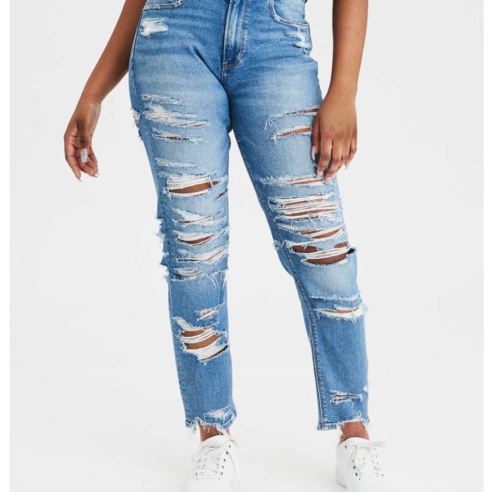 American Eagle High Waisted Ripped Mom Jeans